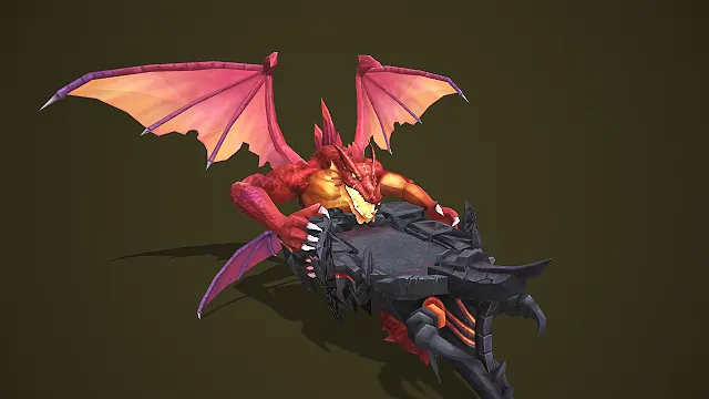 炎红龙守护的熔岩平台飞行场景模型