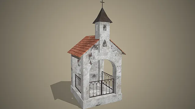 小型教堂模型  宗教场景道具  拱形门洞  红瓦屋顶
