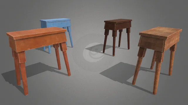 1800年代木质凳子长方形简单家具不同颜色