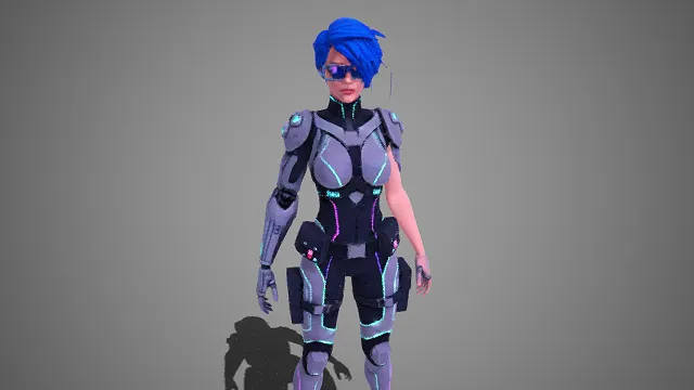 赛博朋克  女性角色  科技感  机甲战斗服  机械臂  科幻场景  游戏角色