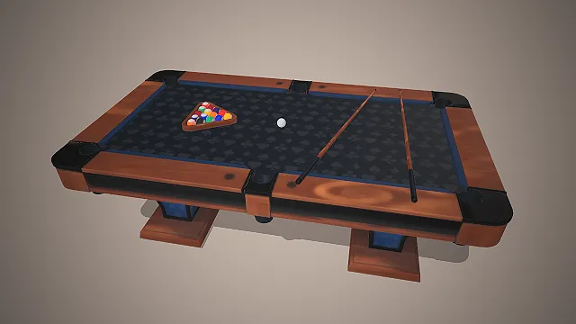 一个写实风格的，常见休闲娱乐道具台球桌的3D模型