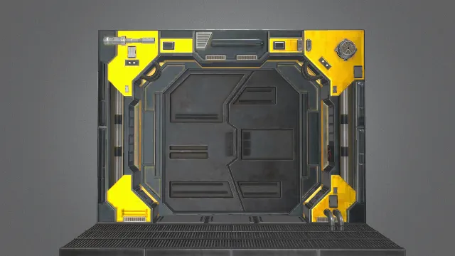 科幻风格的金属走廊门3D模型