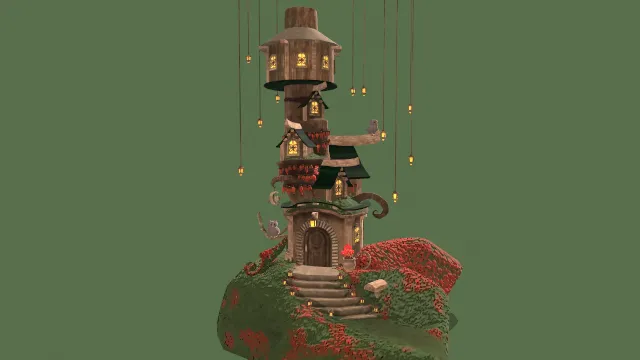 幻想家园房屋建筑吊灯灌木丛场景