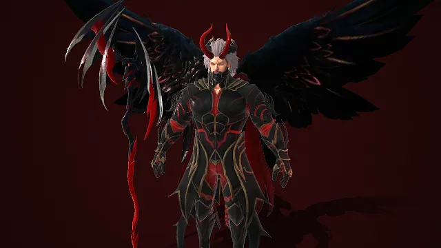 游戏角色  暗黑元素  堕神  暗红魔使  黑金纹饰  堕天使  巨翼战装  神秘奇幻