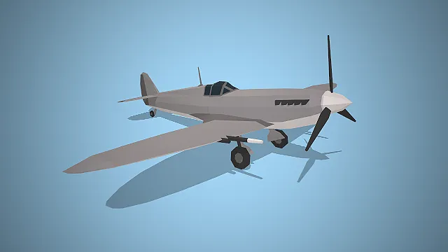 一款低模多边形风格的，Q版喷火战斗机3D模型