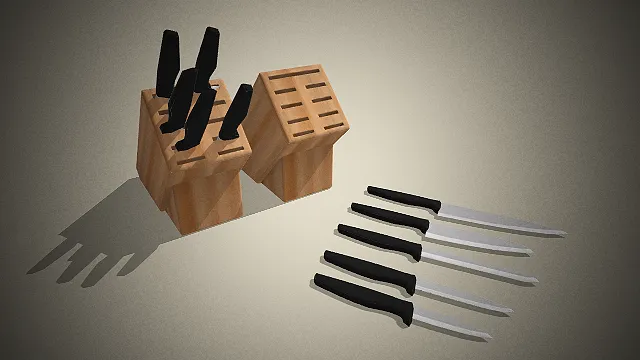 一套厨房刀具的3D模型