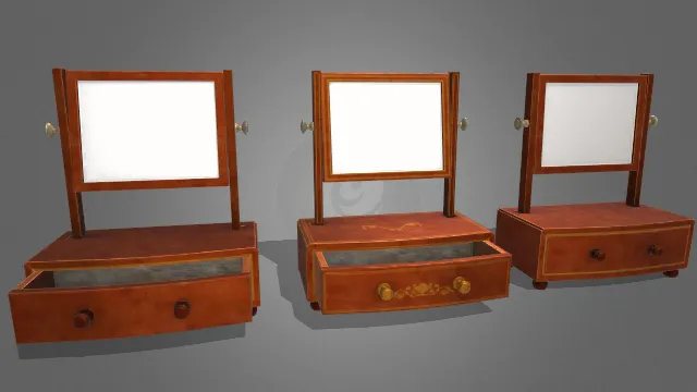 19世纪复古风格放在桌子上的微型木质梳妆台