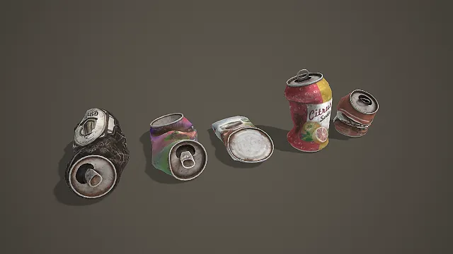 多型破旧废弃饮料易拉罐套装 3D 模型