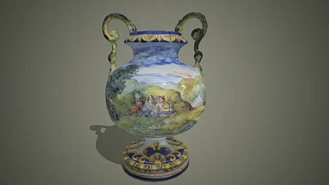 欧式彩绘人物风景纹双耳瓶摆件 3D 模型