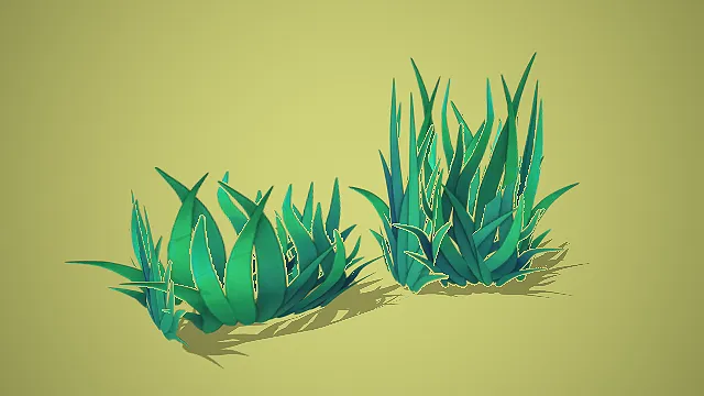 卡通风格高低渐变草丛组合 3D 低多边形场景装饰模型