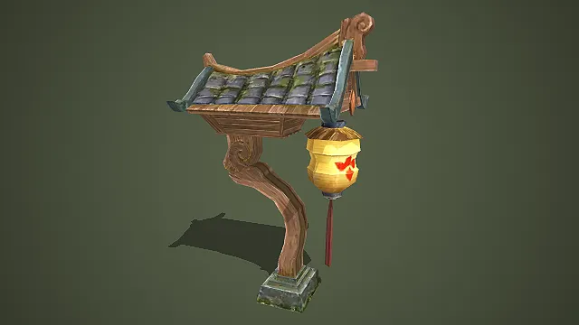 古风武侠风格带灯笼的檐角灯座游戏场景模型