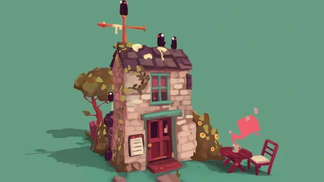 卡通画家风格化的小屋建筑场景