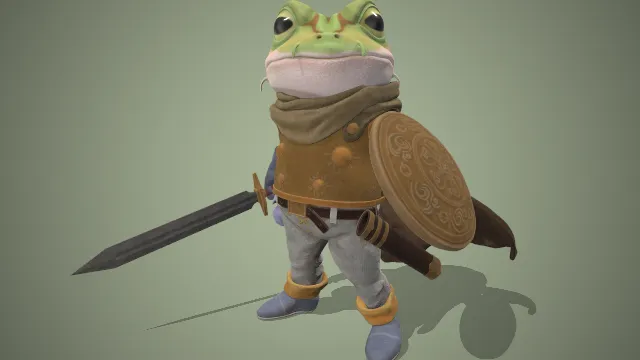 卡通风格化青蛙先生剑盾武器角色