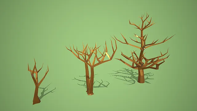 低多边形多尺寸枯树模型套装写实模型