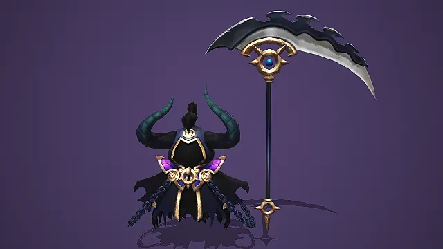 卡通 Q 版无面牛角死神持锯齿镰刀 3D 游戏 BOSS 模型