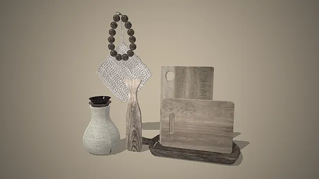 侘寂风厨房装饰  自然质朴家居  木质砧板  编织纹理