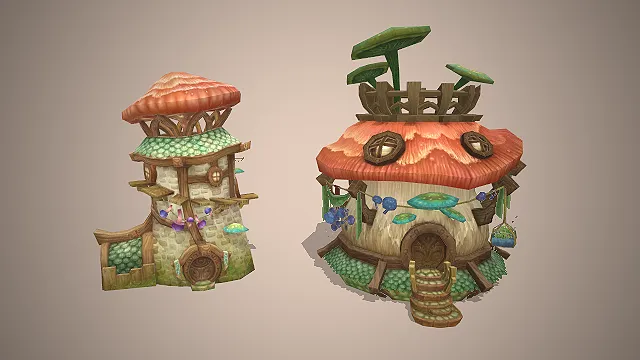 蘑菇屋风格  蘑菇伞屋  做旧自然  石砌混搭