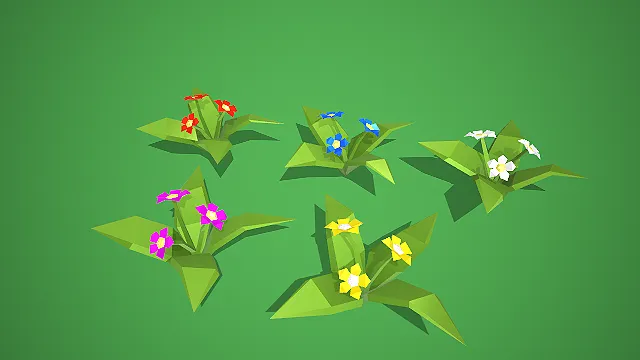 多色五瓣花植物模型套装写实模型