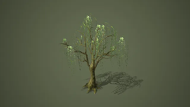 低模风格垂枝柳树模型