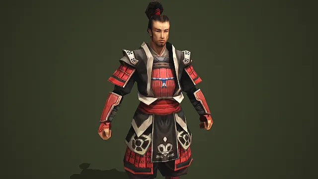 红黑配色日式武士家臣模型
