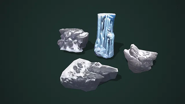 覆雪岩石与冰柱组合低模