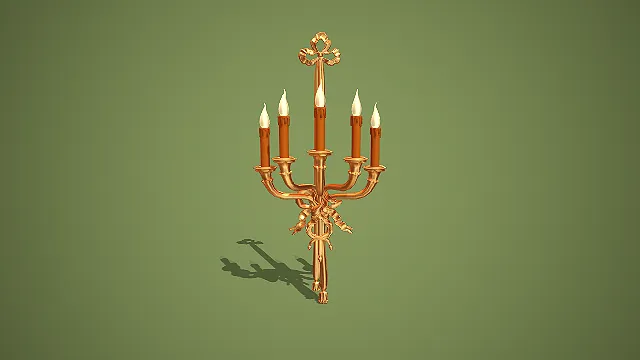 欧式复古金色五臂蝴蝶结流苏烛台壁灯装饰模型