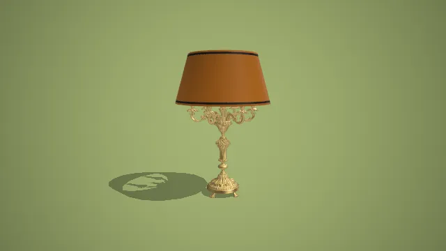 欧式复古金色五臂烛台棕色灯罩台灯场景装饰模型