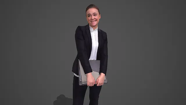 黑西装套裤女性持文件包职场人物 3D 模型