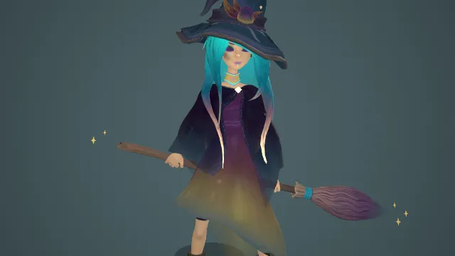 女巫学徒角色女孩女生手拿女巫扫把