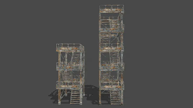 废土风格工业操作平台梯架3D模型