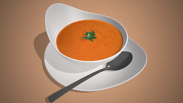 一个写实风格的常见西式汤品番茄浓汤的模型