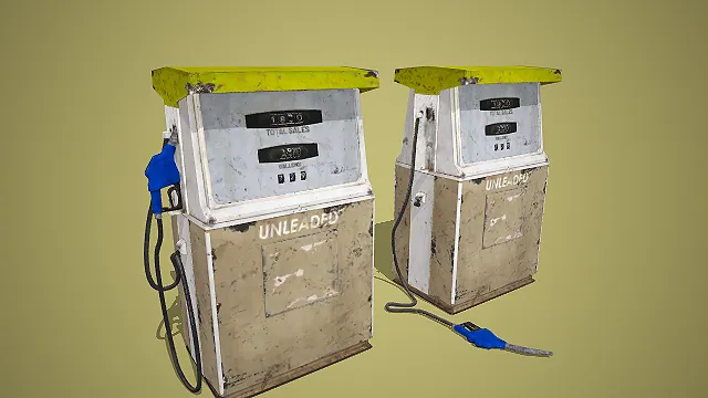 卡通风格复古做旧黄绿顶加油机组合装饰道具