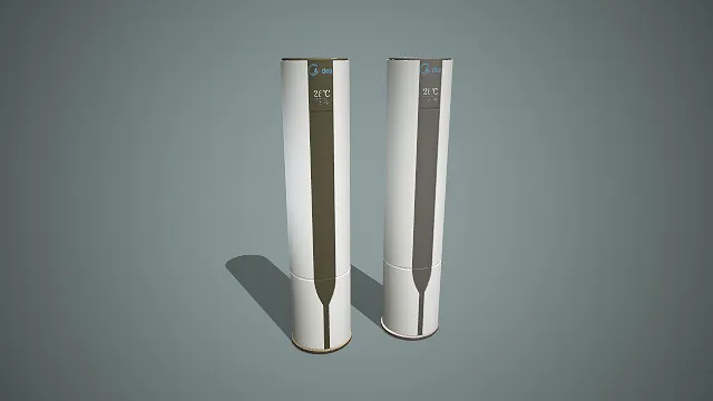 写实风格双色美的立柱式柜机空调 3D 现代家电道具模型