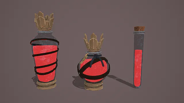 奇幻炼金风格赤红药剂套装模型 |