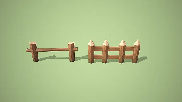 卡通风格双款式木栅栏组合 3D 低多边形场景装饰模型