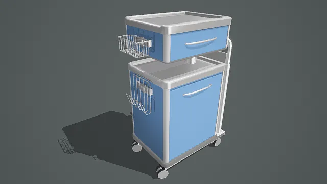 3D卡通风格医疗推车模型，创意设计（3D推车、卡通风格、简约医疗风，搬运设计主题）