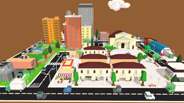 低多边形城市场景建筑楼房车辆道路