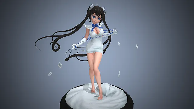 赫斯缇雅  双马尾  二次元少女  蓝色领结