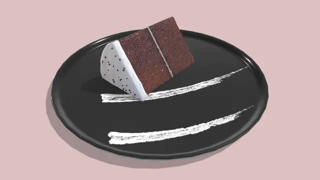 天鹅绒蛋糕甜品一角黑色盘子装着