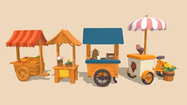 街道食物手推车集合有蔬菜饮品食物