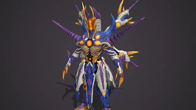 紫蓝白多角多眼外星 BOSS 怪物游戏角色模型