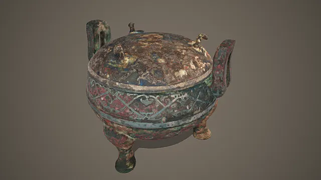 国风古铜错金银纹鼎摆件 3D 模型