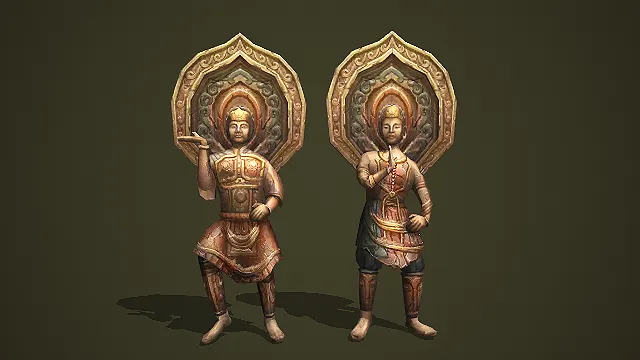 古风彩绘护法造像双款场景摆件 3D 模型