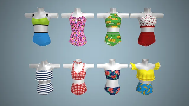 泳装模型  分体式泳衣  连体泳衣  水果元素  夏日海滩风