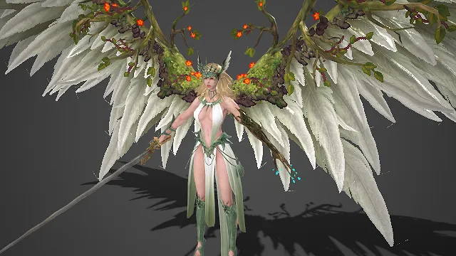 自然系  圣洁战士  藤蔓  巨型白羽翅膀  森林气息  长剑  自然守护者  金发