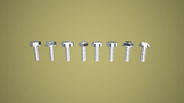 多类型头型螺丝组合 3D 低多边形工业零件场景装饰模型