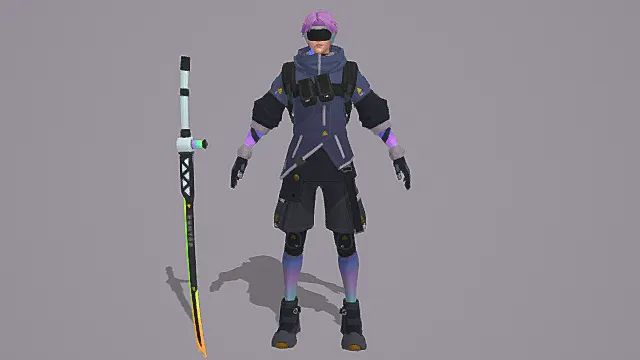 潜行刺射英雄：蓝黑机能装霓虹刃外观