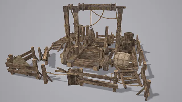 中世纪古朴风格木质装卸码头模型