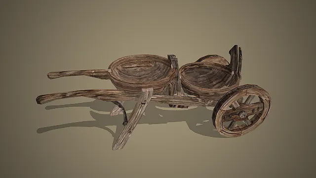 双盆木质手推车  中世纪农具  中世纪市集  做旧木纹纹理