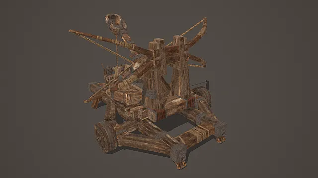 中世纪攻城风格木质投石机模型 